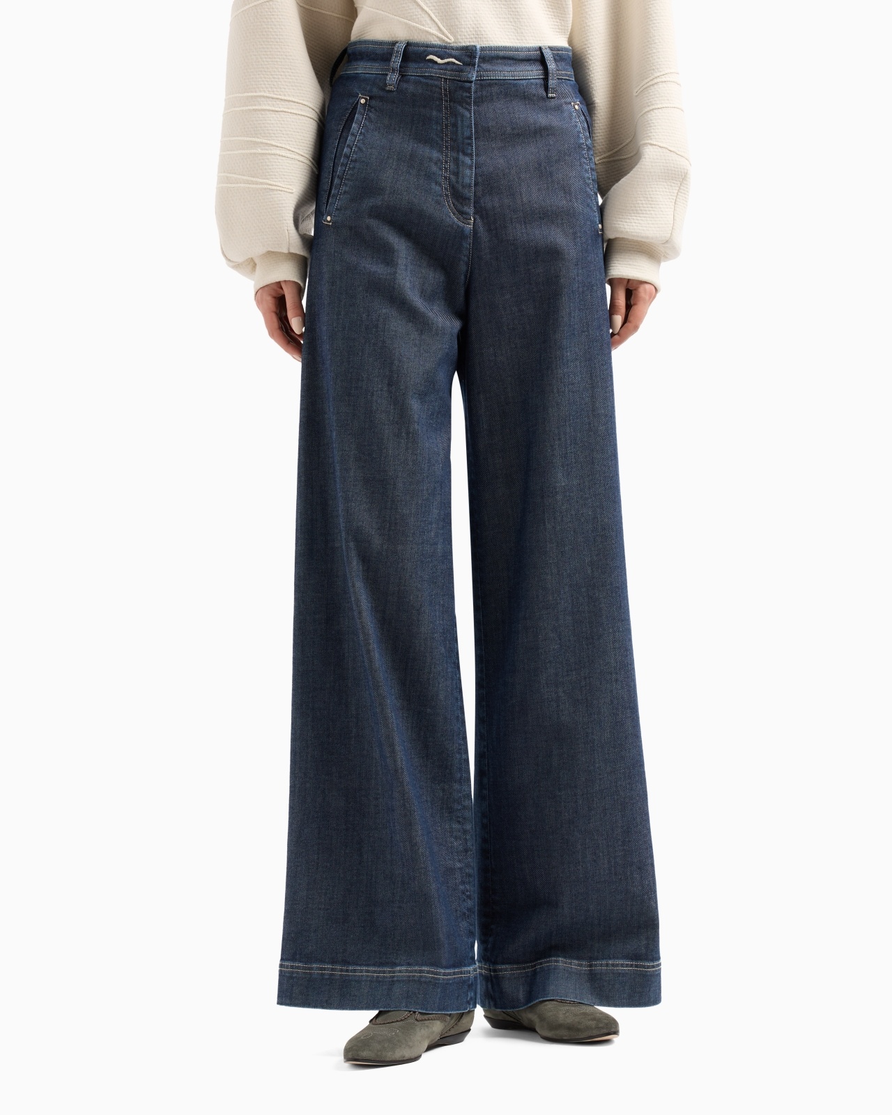 DENIM COLLECTION WIDE-LEG TROUSERS IN STRETCH COTTON DENIM - 2