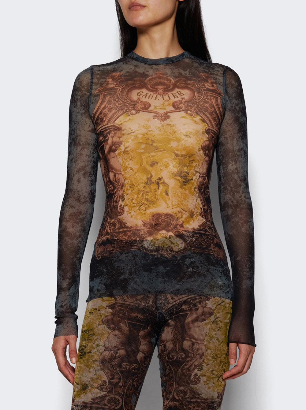 Mesh Long Sleeve Top Médaillon Print - 2