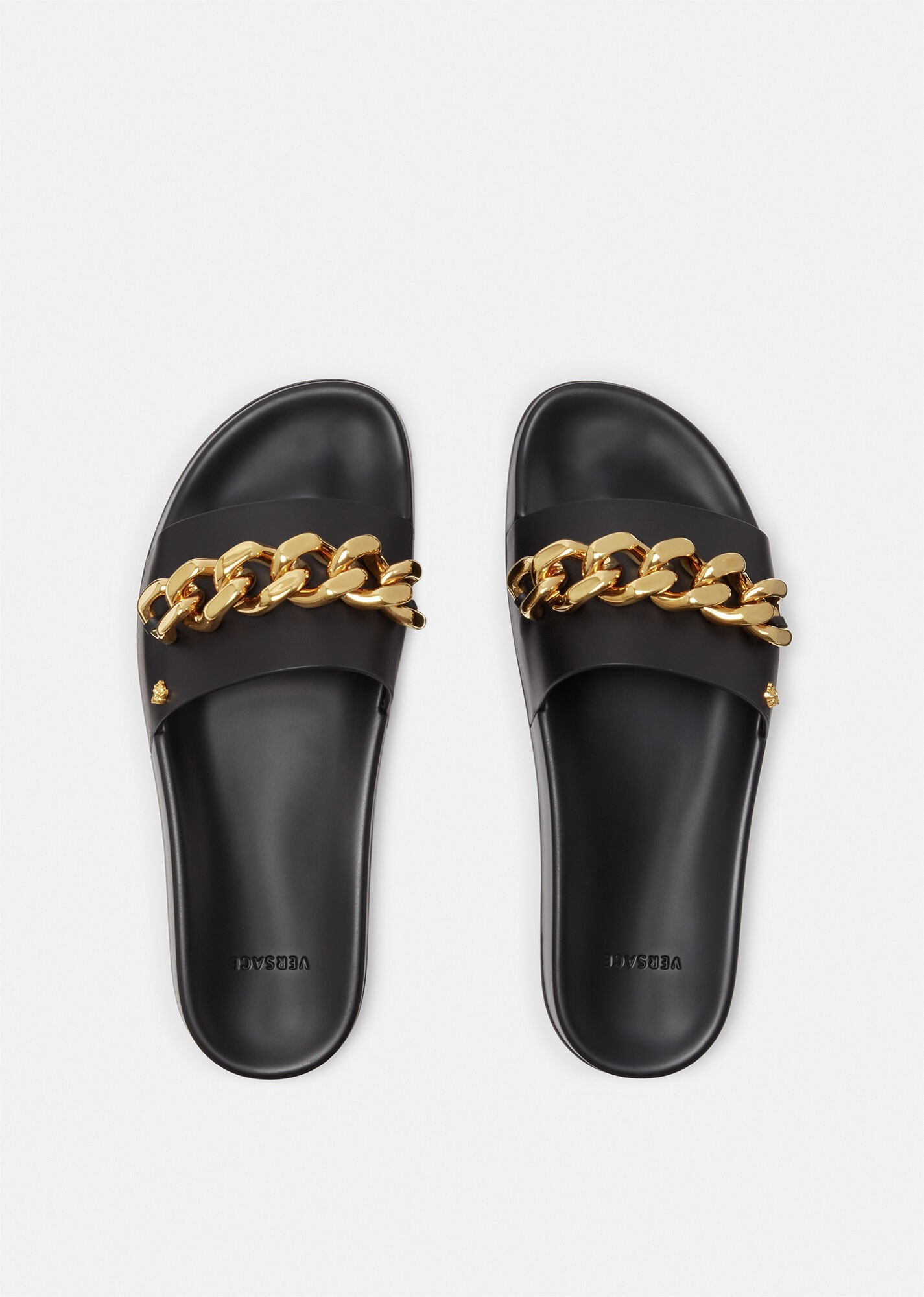 Medusa Chain Leather Slides - 3