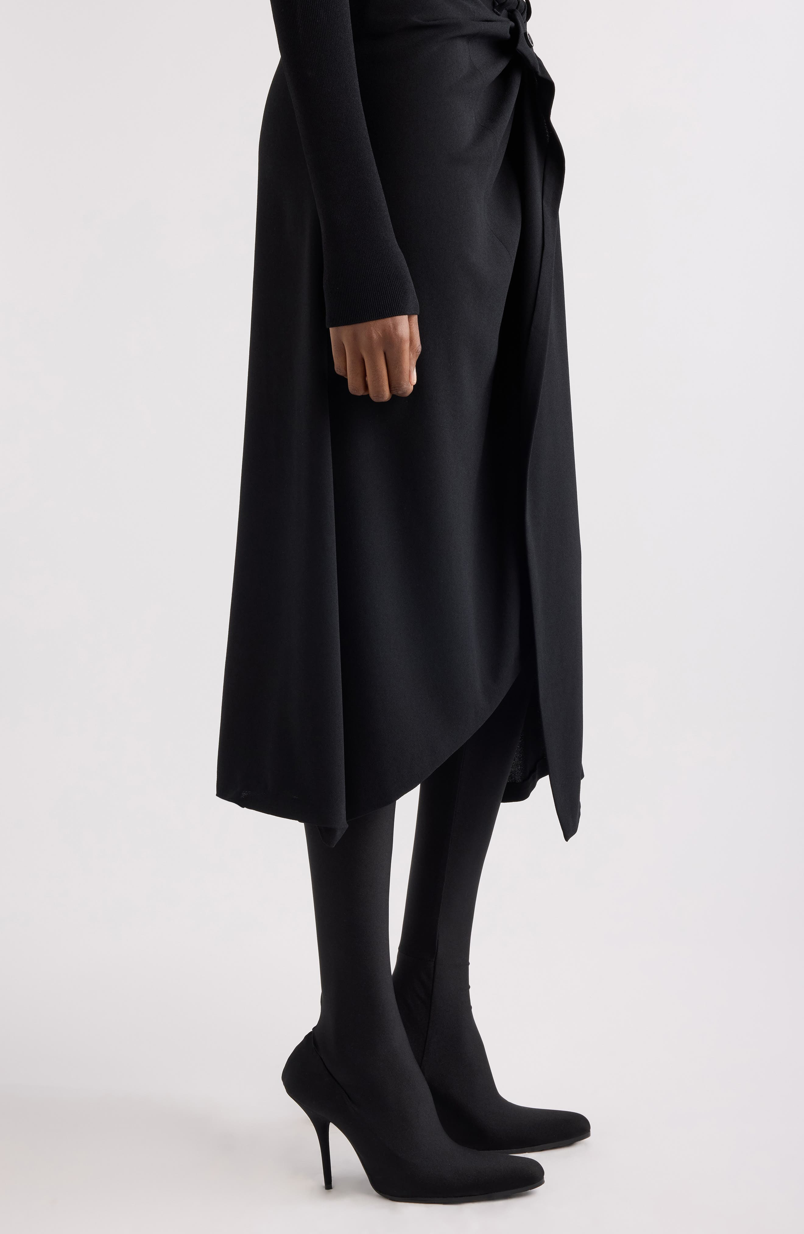 Balenciaga Draped Tailored Crepe Skirt in 1000 Black at Nordstrom - 4