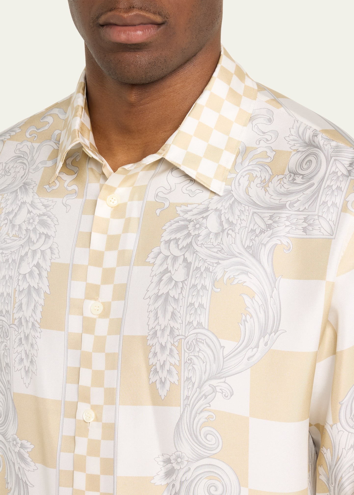 Men's Silk Twill Medusa Check Sport Shirt - 5