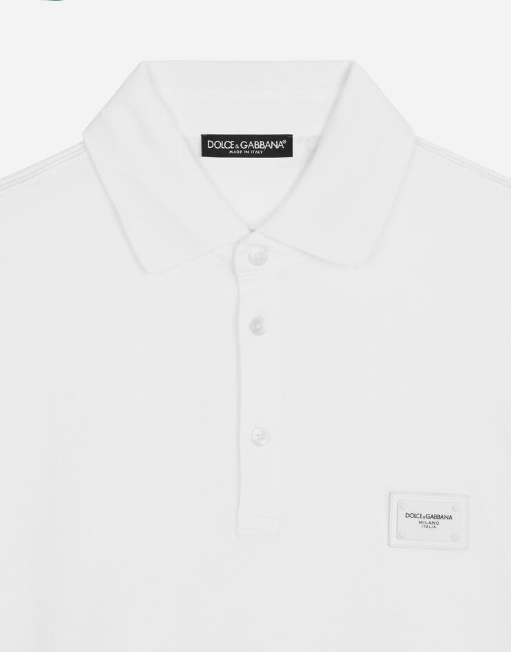 Cotton piqué polo-shirt with branded plate - 3