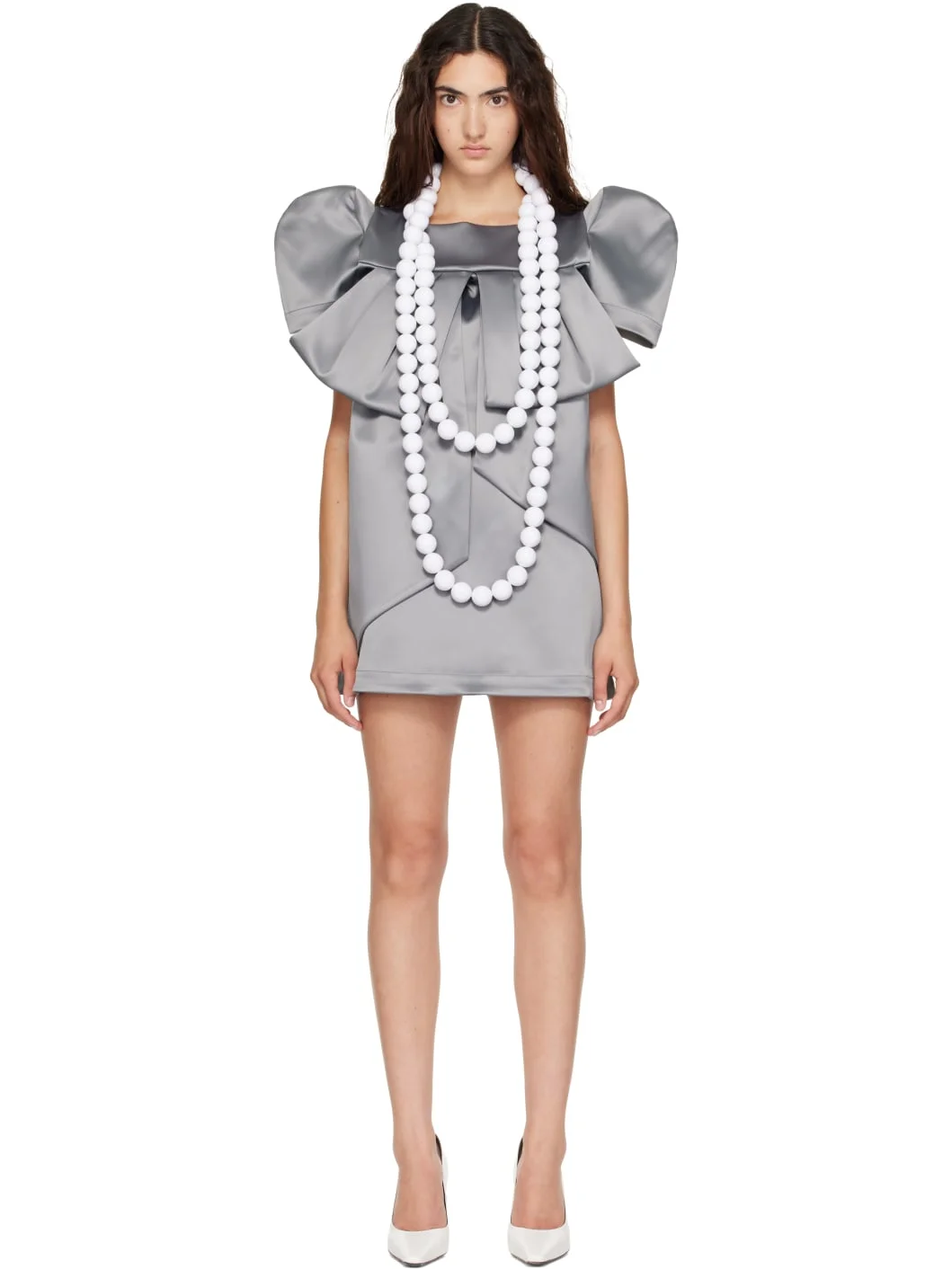 Gray Satin Bow Minidress - 1