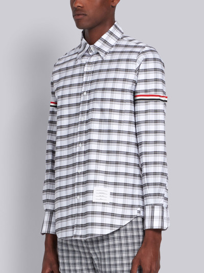 Thom Browne MEDIUM GREY OXFORD DOUBLE TATTERSALL CHECK RWB ARMBAND SHIRT  outlook