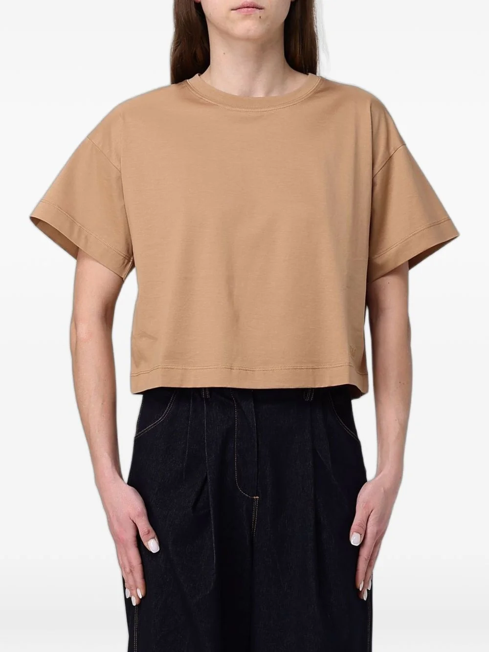logo-embroidered cropped T-shirt - 1