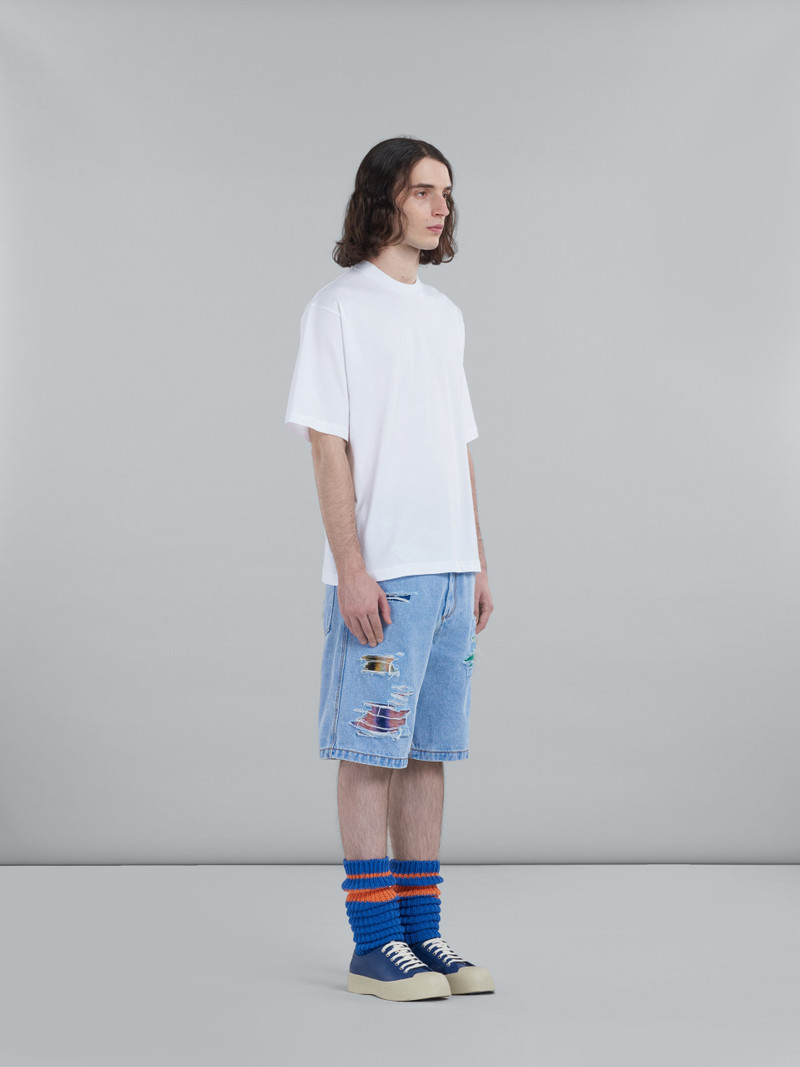 SHORTS IN COATED BLUE DENIM AND MOHAIR 5