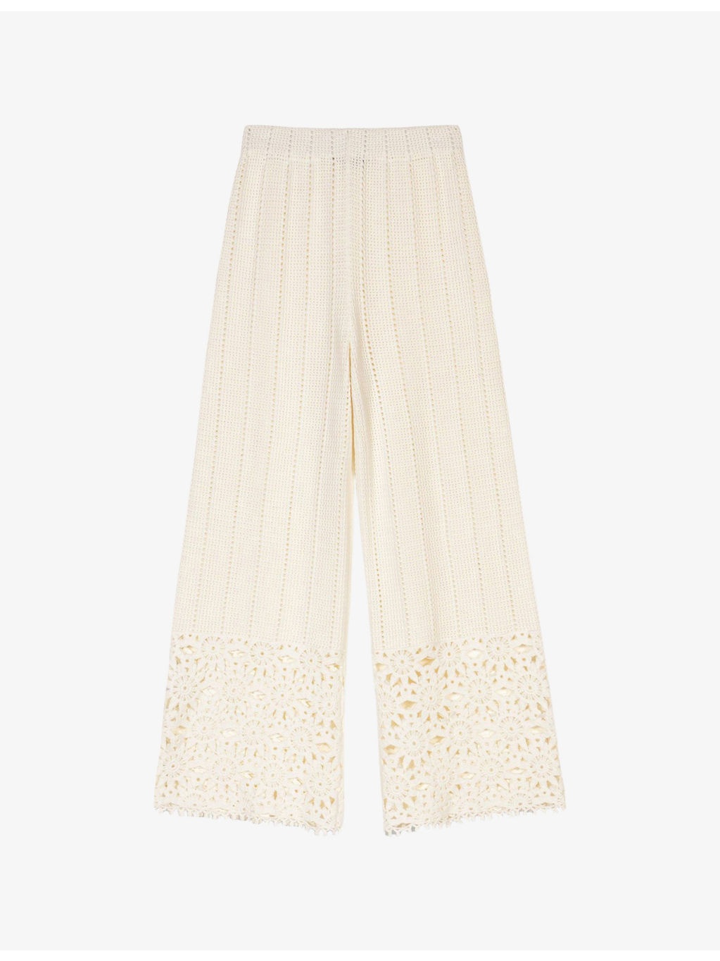 Wide-Leg Floral-Pattern Crochet-Knit Trousers - 1