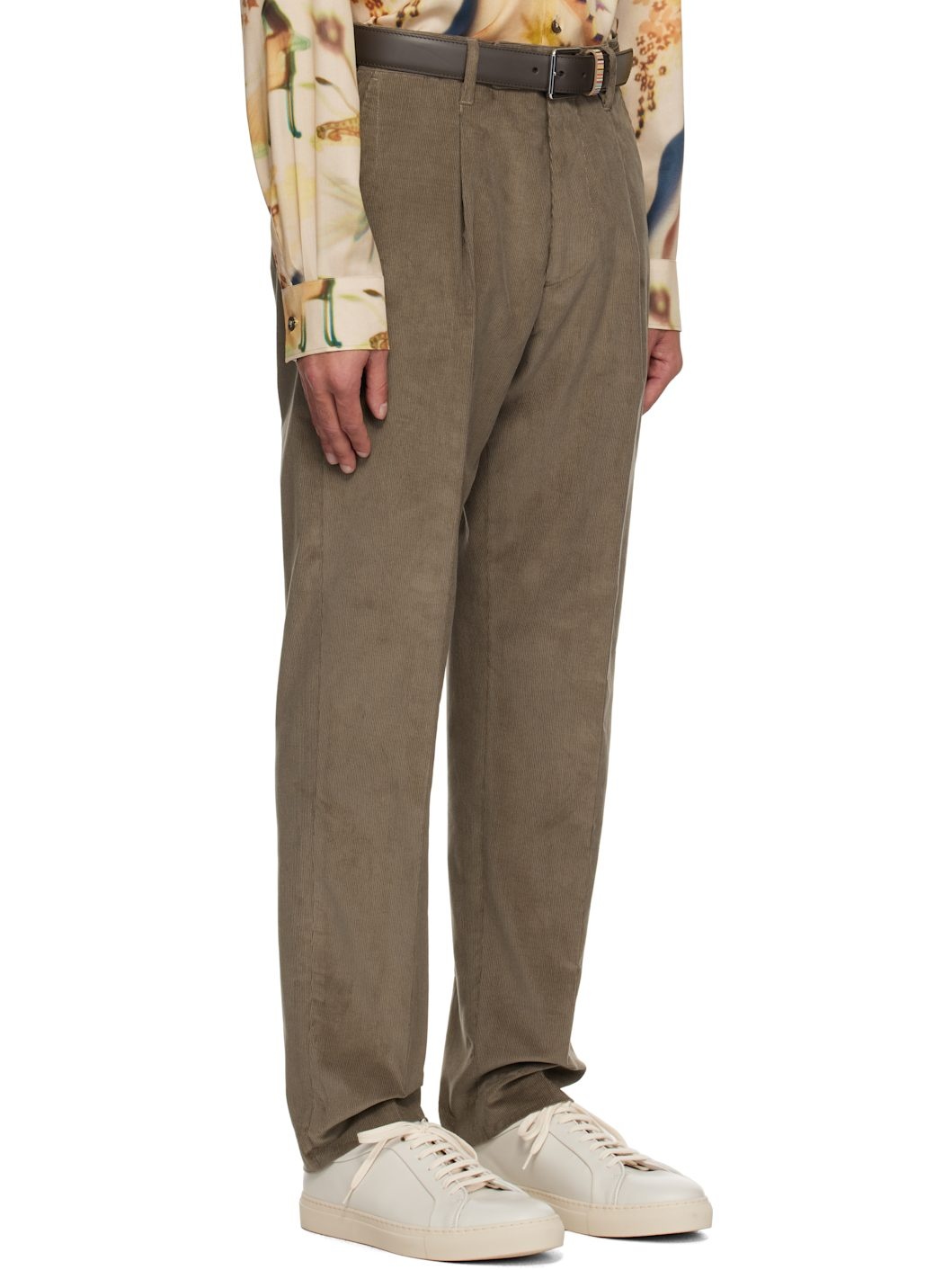 Brown Tapered-Fit Pleated Corduroy Trousers - 2