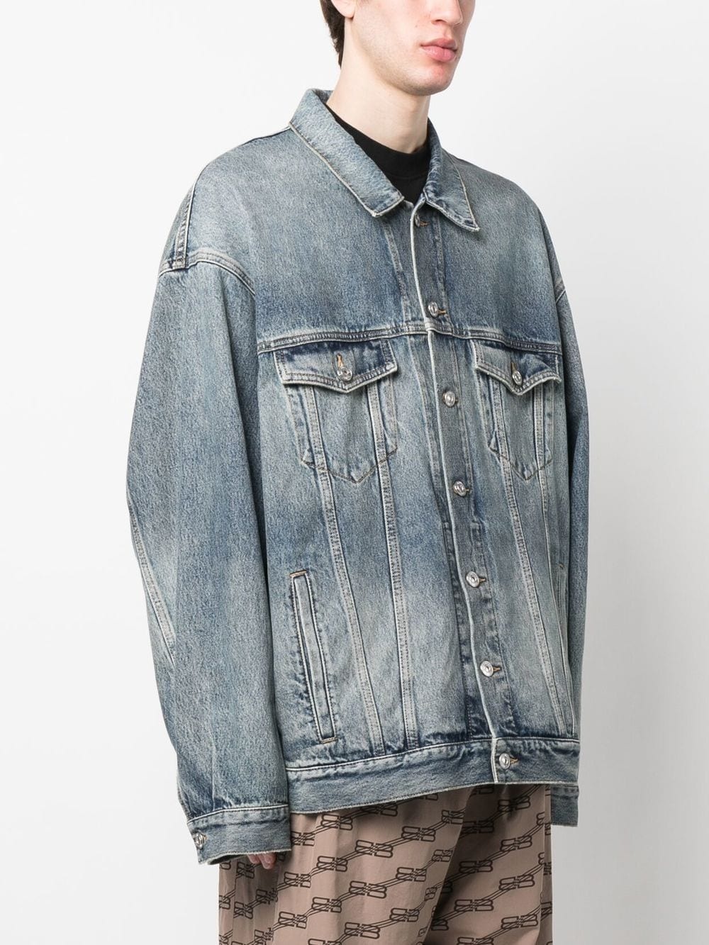 bleached-effect button-up denim jacket - 4