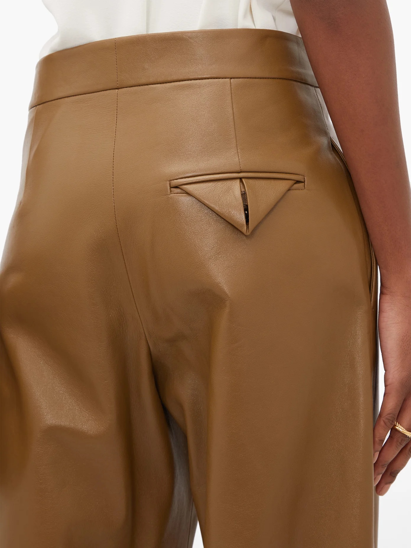 Cuffed ankle wide-leg leather trousers - 4