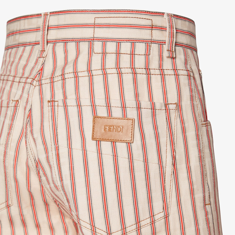 Bermudas Beige FF denim shorts with red stripes 3