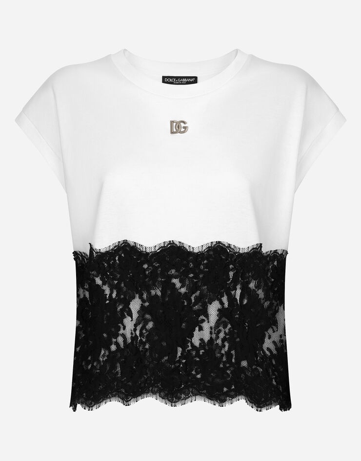 Jersey T-shirt with DG logo and lace details - 1