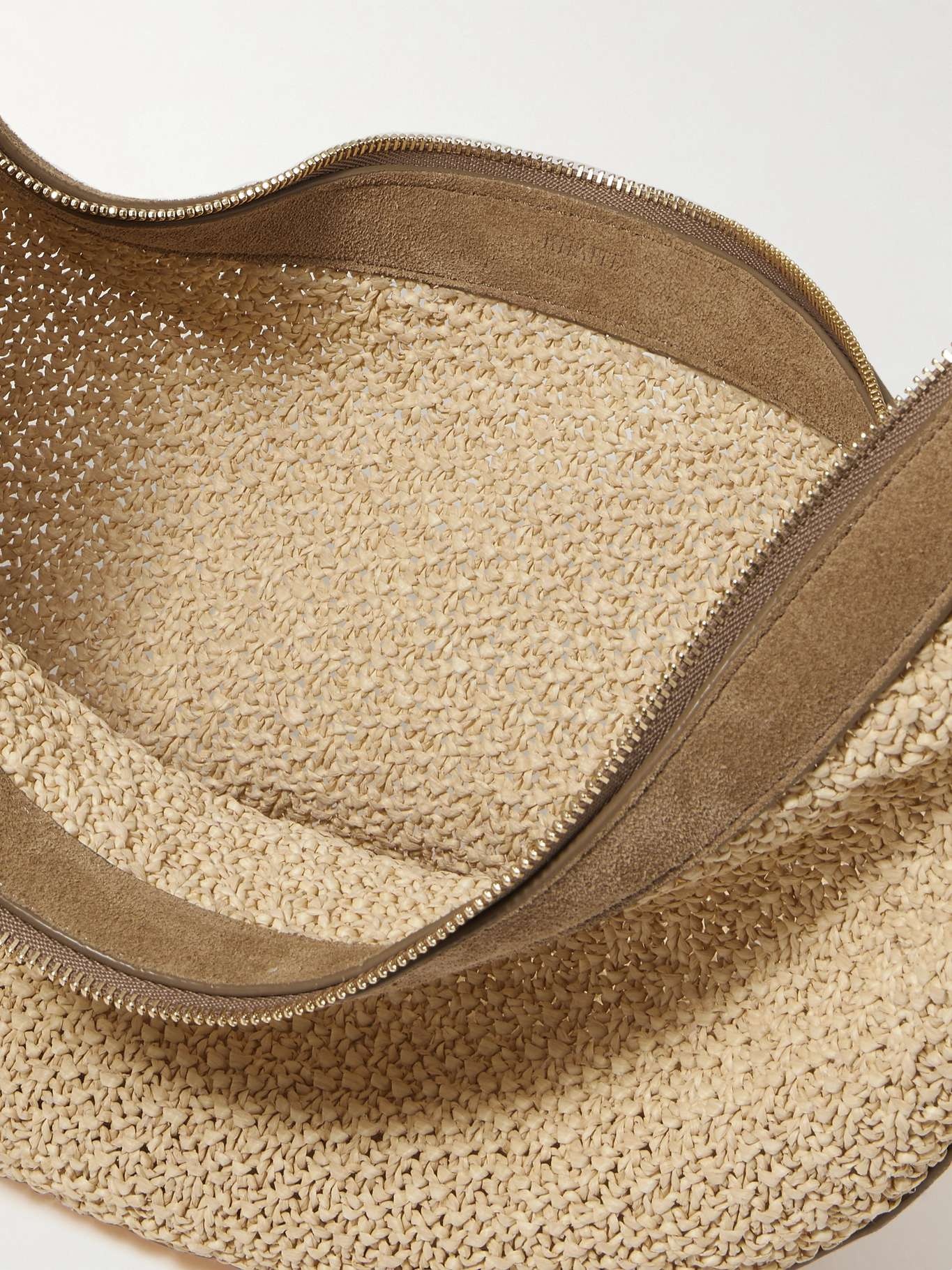 Augustina small suede-trimmed raffia shoulder bag Beige - 5