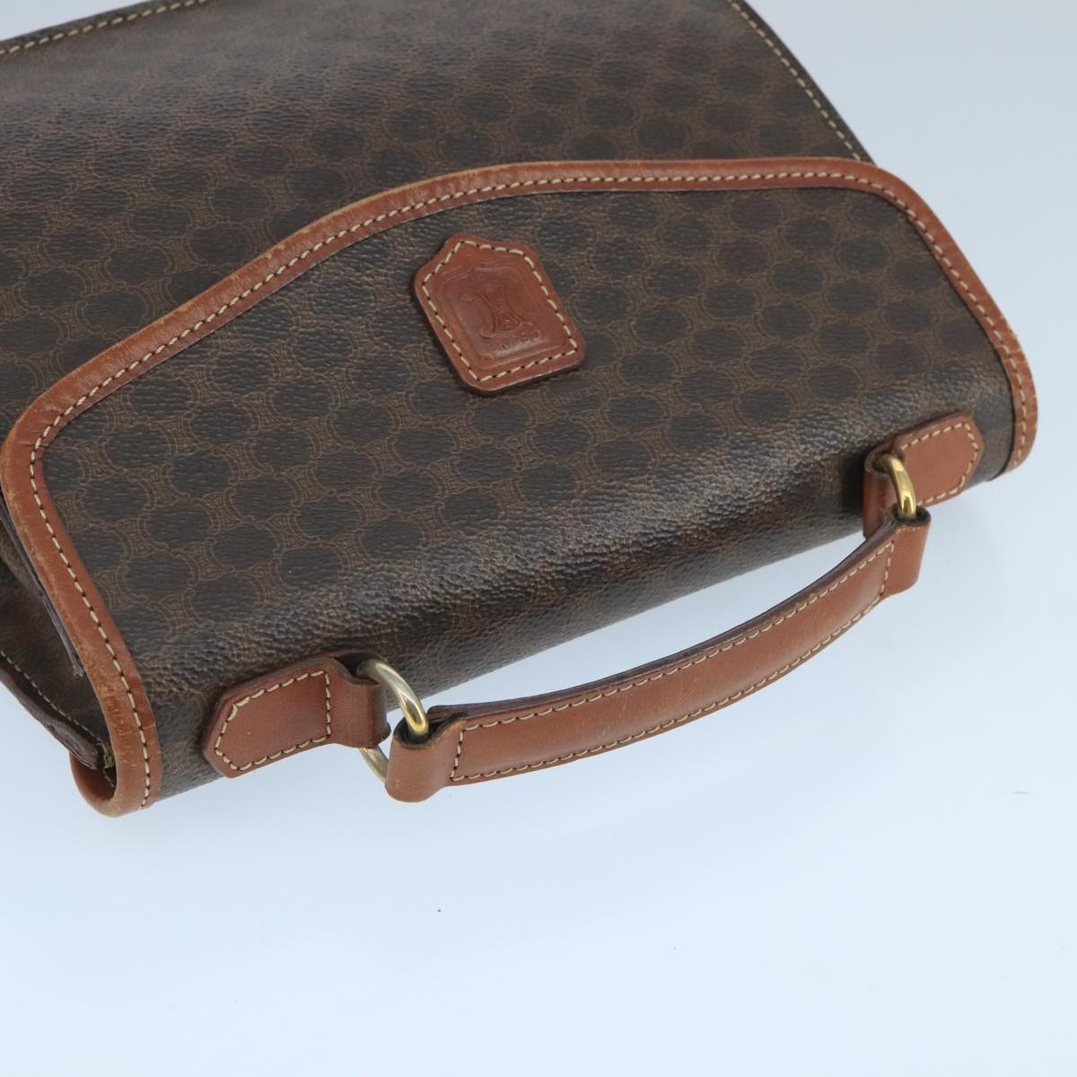 CELINE Macadam Canvas Hand Bag Pvc Leather Brown Gold - 6