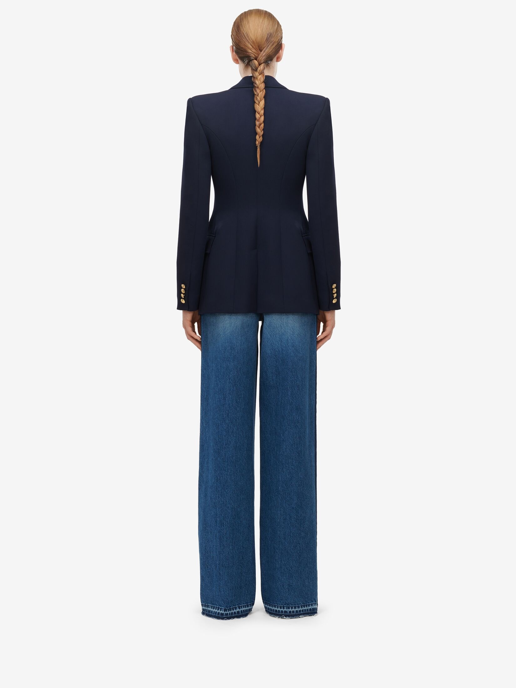 Women's Single-breasted Military Jacket in Navy - 4