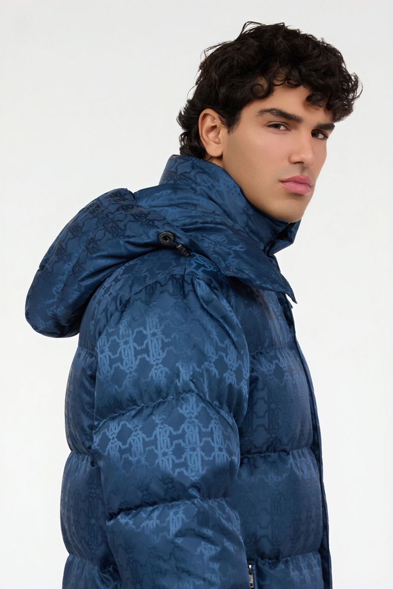 Blue Down Jacket with RC Monogram All Over 7