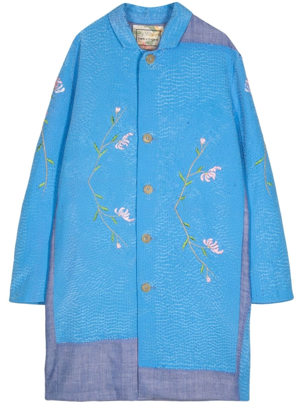 Flower-Embroidered Cotton Coat - 1