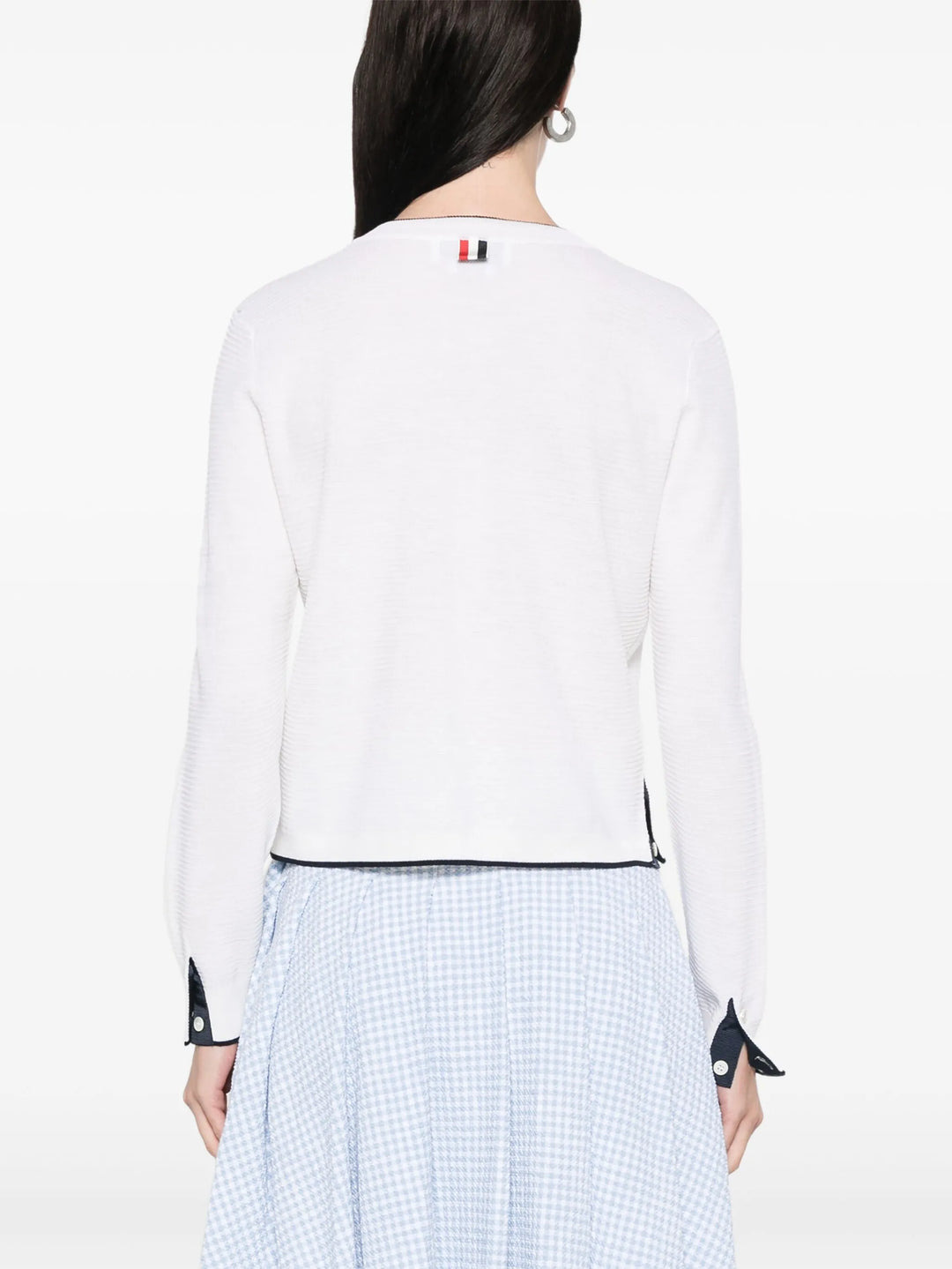 Wool Crepe 4-Bar Crew Neck Cardigan Women - 4