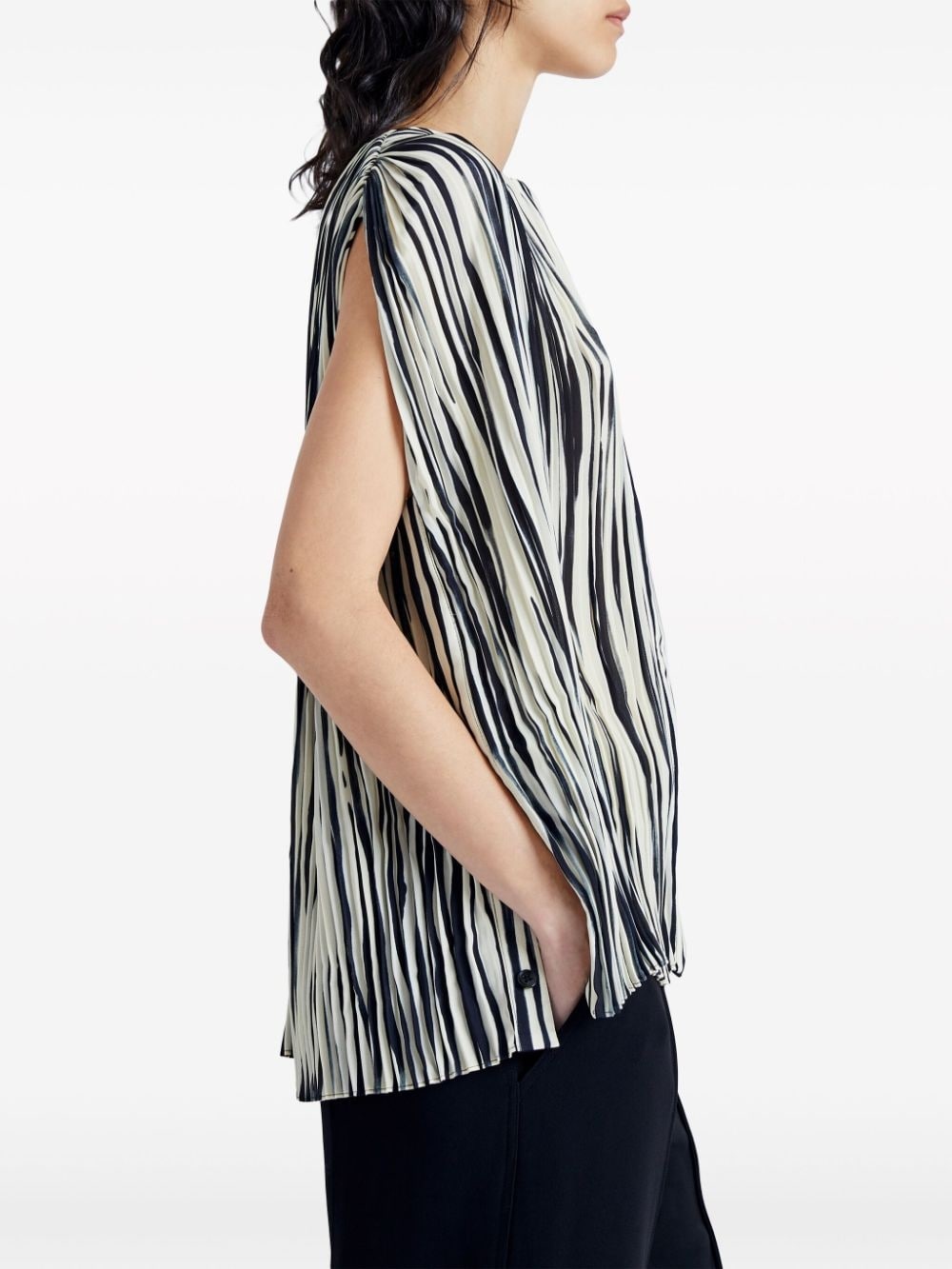 striped pleated chiffon blouse - 6