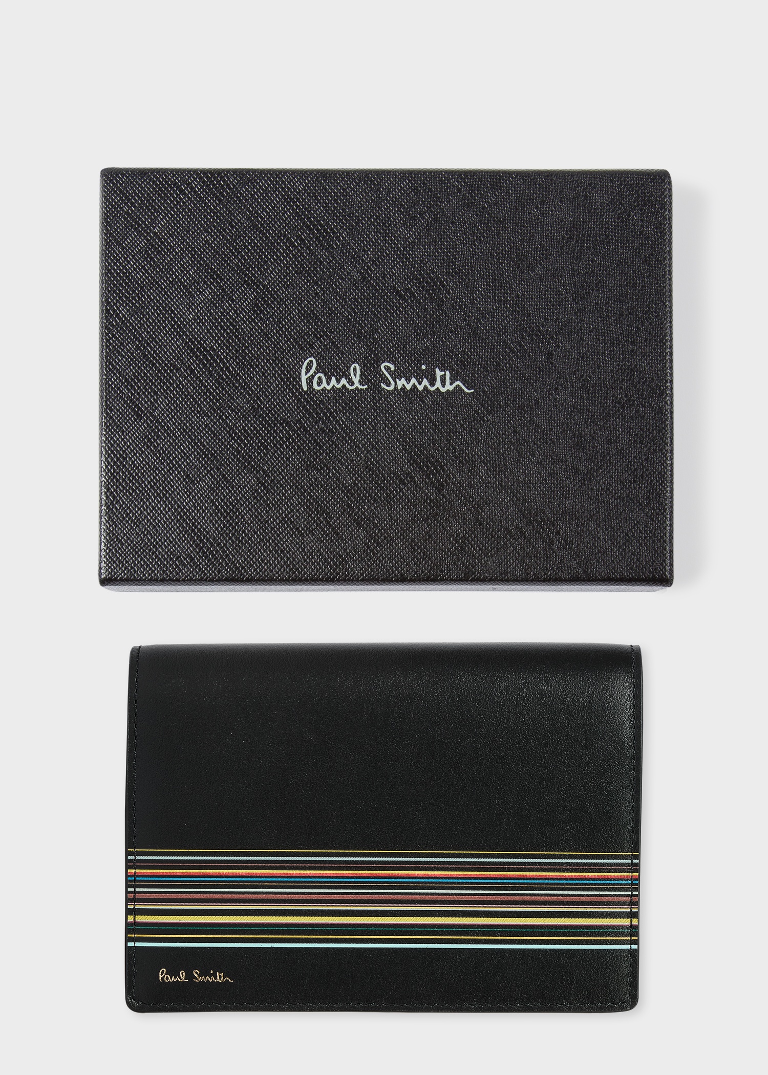 Black Leather 'Signature Stripe Block' Passport Holder - 2