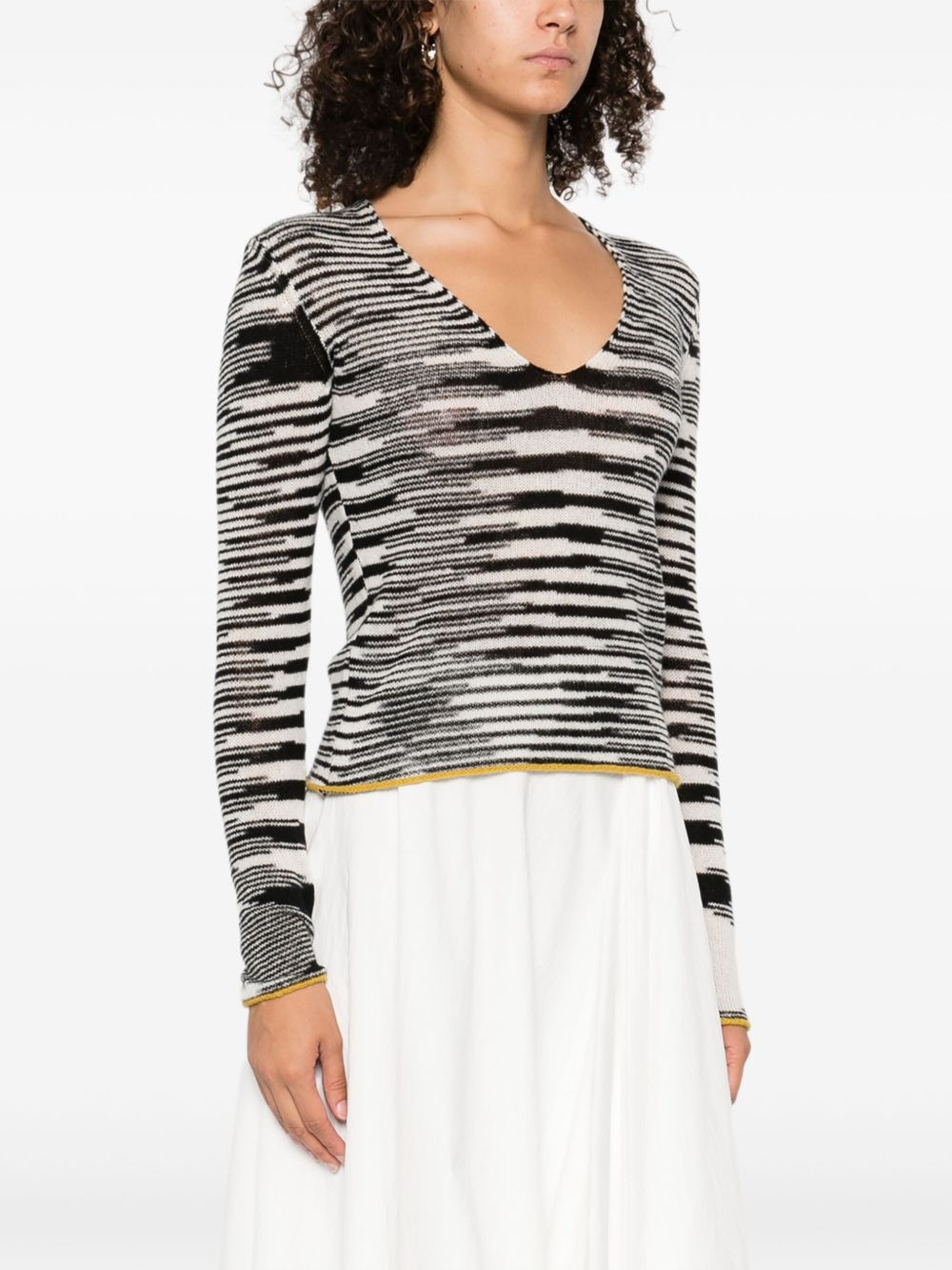 striped-pattern V-neck sweater - 3
