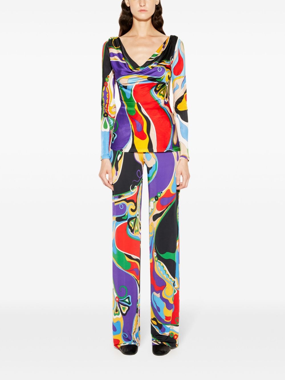 cowl-neck abstract print blouse - 2