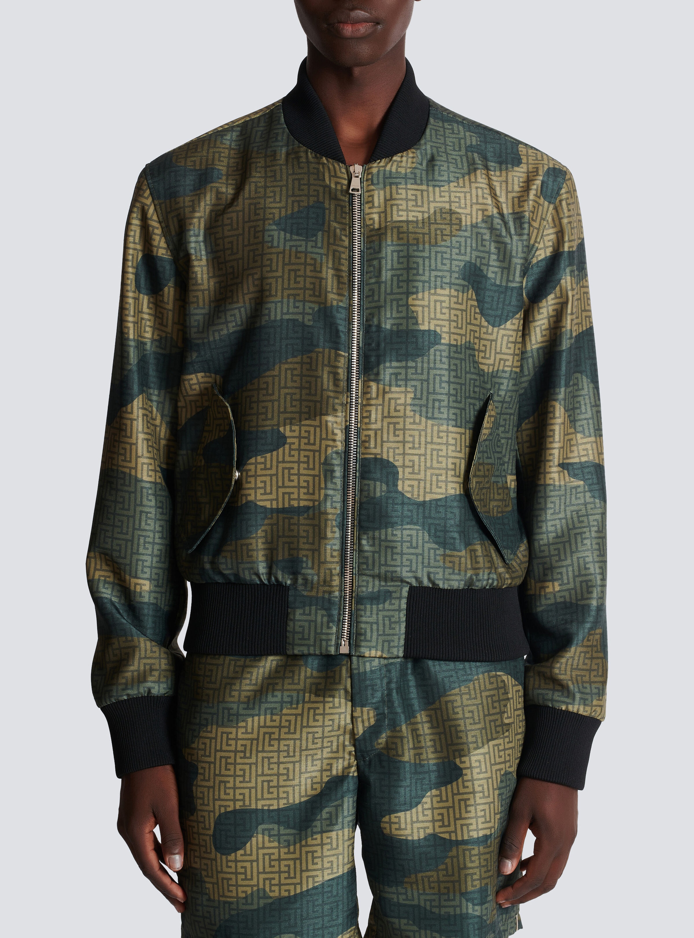 Camouflage monogrammed Shantung bomber jacket - 5