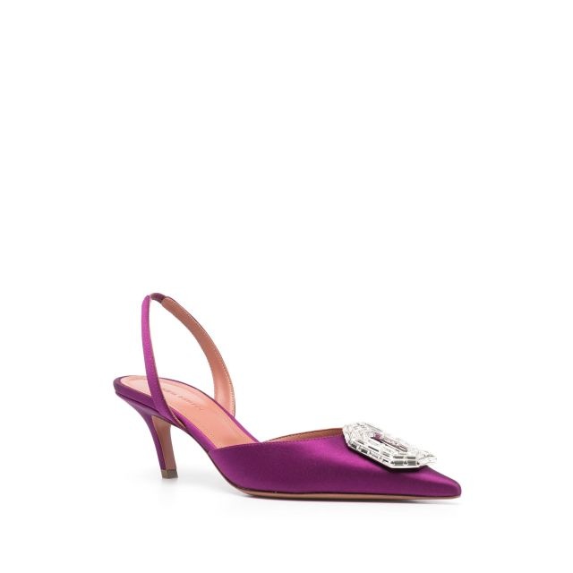 Purple satin Camelia slingbacks - 2