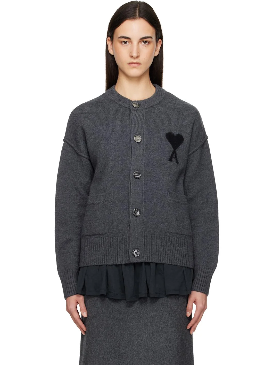 Gray Felted Merino Wool Knit Ami de Coeur Cardigan - 1