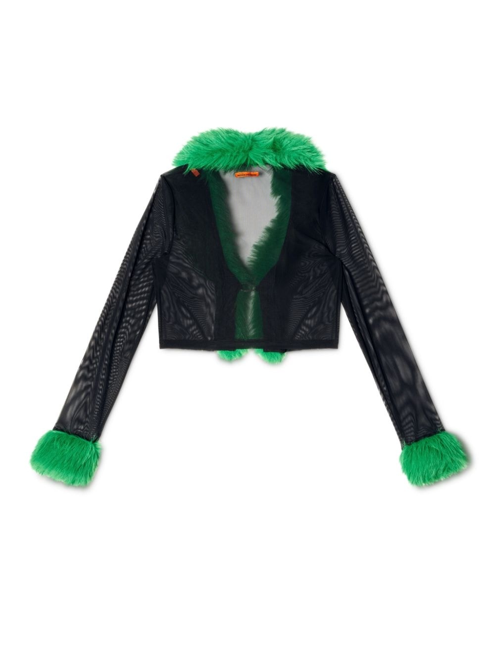 Faux Fur Trim Mesh Cardigan - 6