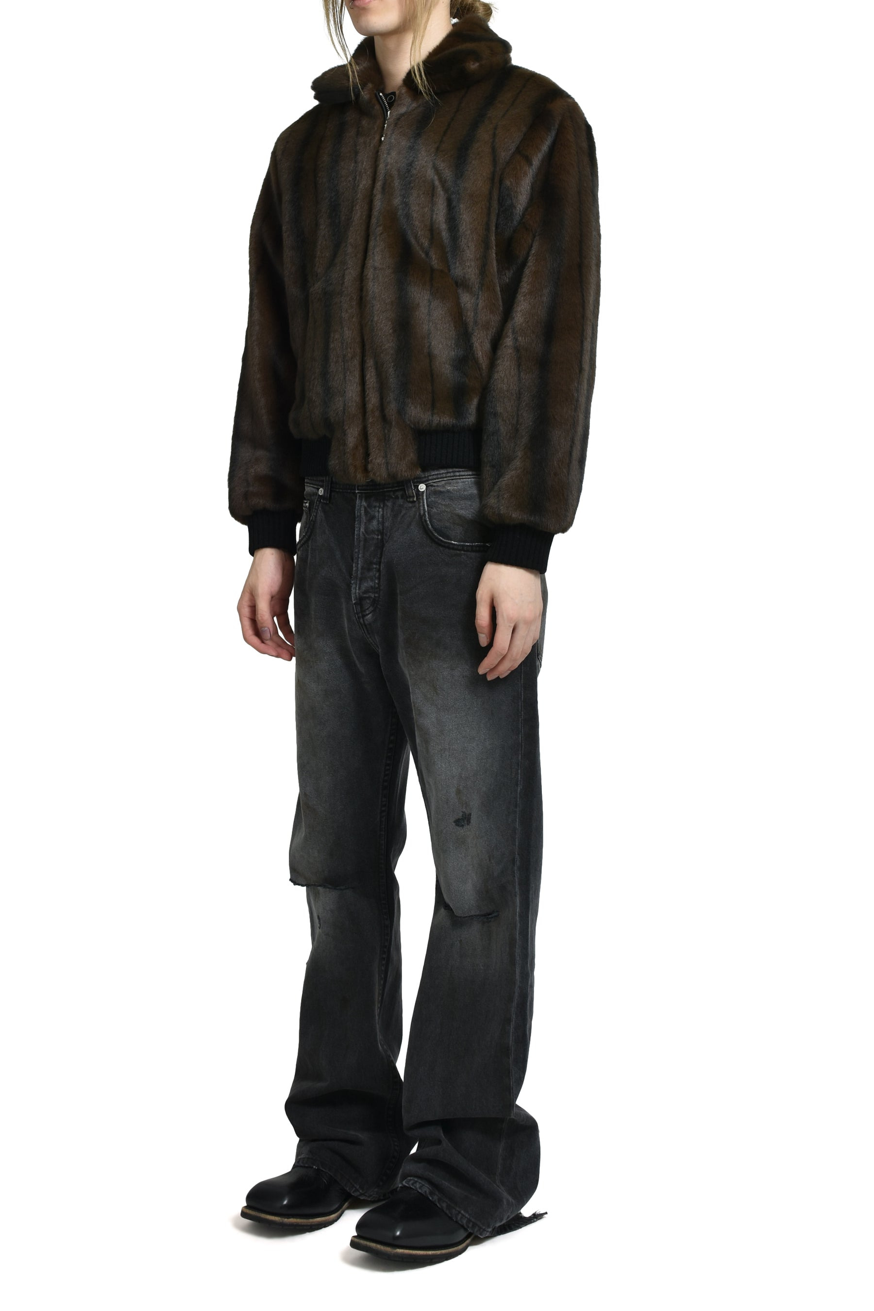 FAUX-MINK HARRINGTON JACKET / BLK BRW - 4