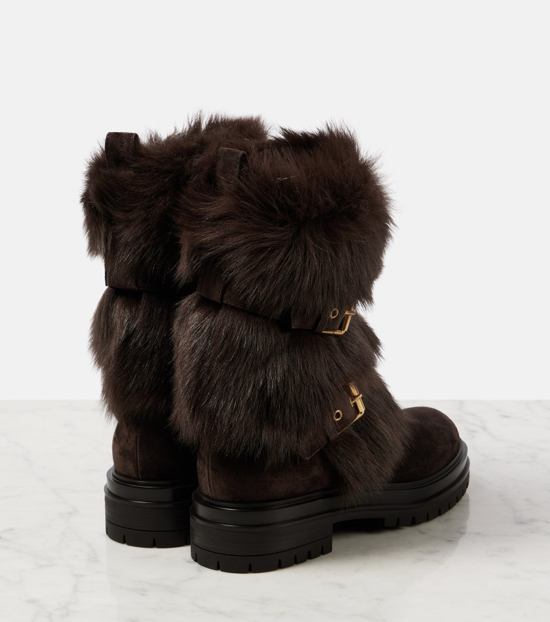 Gianvito Rossi Maverick shearling-trimmed suede biker boots outlook