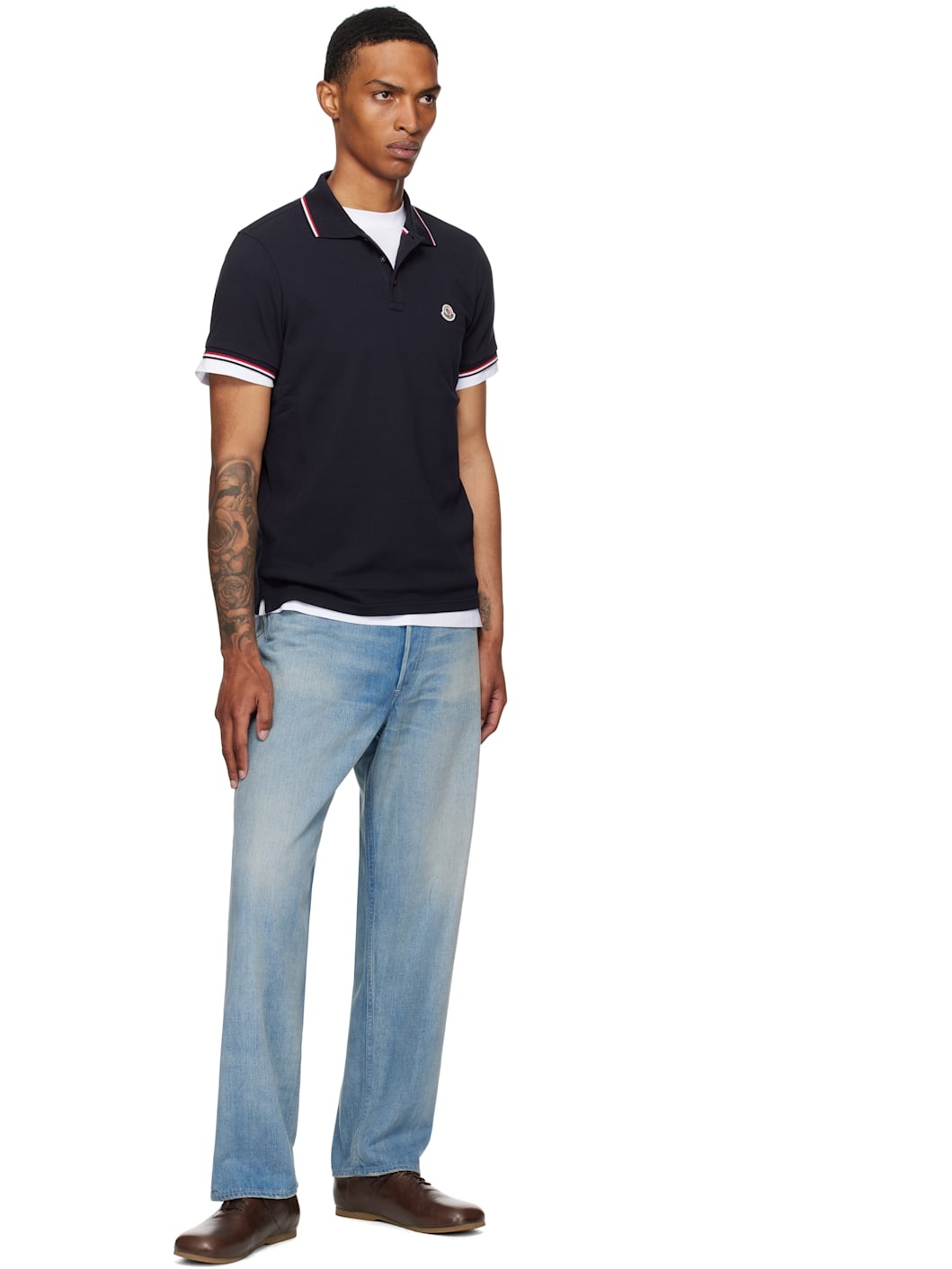 Navy Tricolor-Trimmed Cotton Piquet Polo - 4
