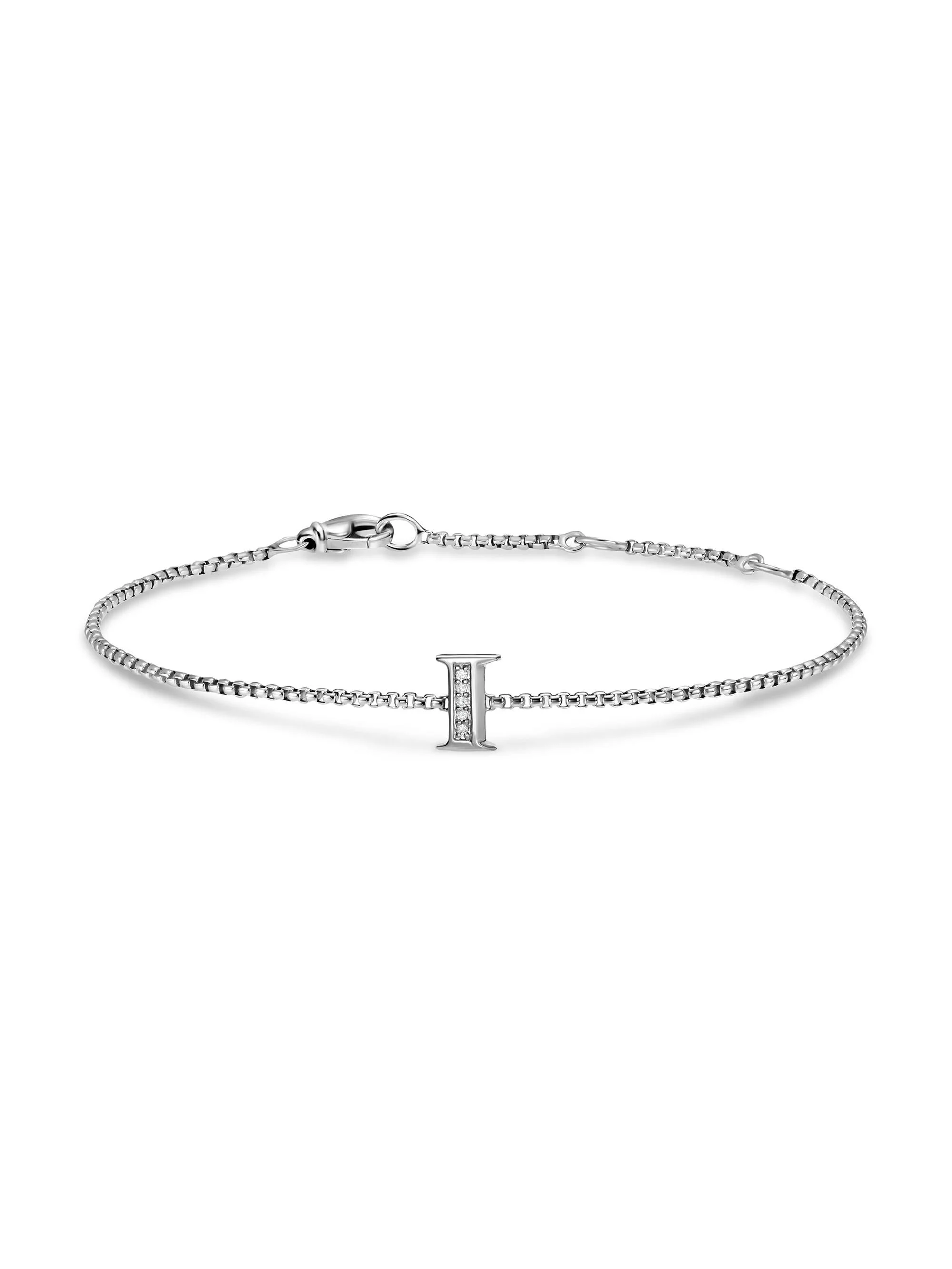Women's Petite Initial Chain Bracelet in Sterling Silver - Diamond I - 1