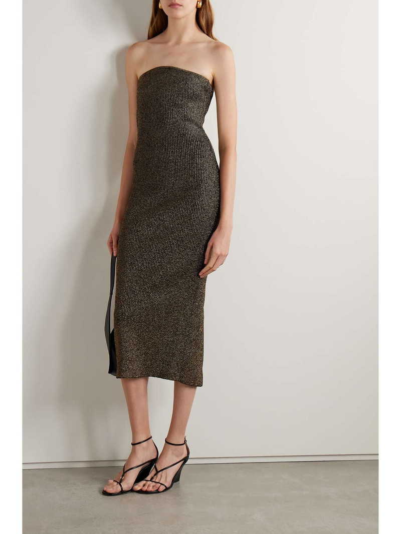 KHAITE Rumer metallic ribbed-knit midi dress outlook
