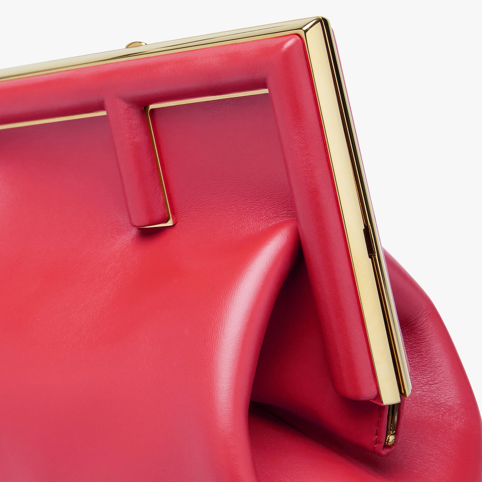 Medium Fendi First bag in fuchsia soft nappa leather with an oversized F metal clasp with tone on to - 5