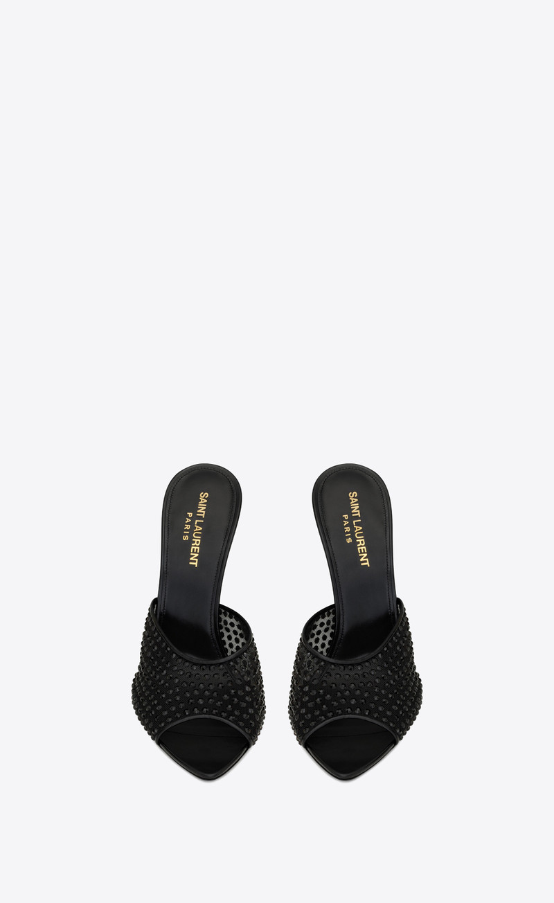 SAINT LAURENT blonde mules in rhinestones mesh outlook