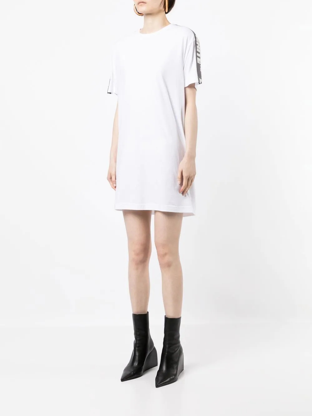 logo-tape T-shirt dress - 4