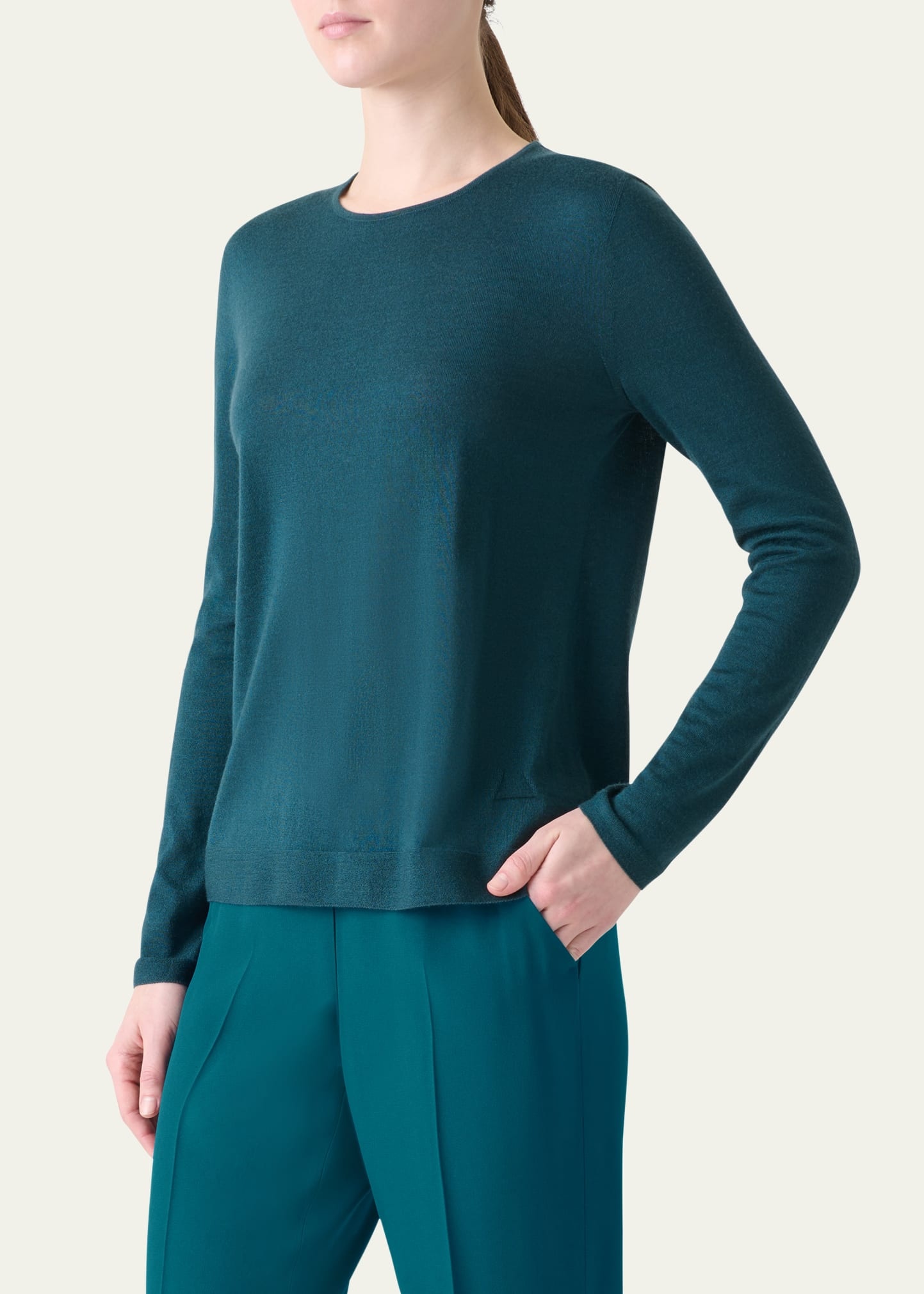Cashmere-Silk Fine Gauge Seamless Knit Sweater - 4