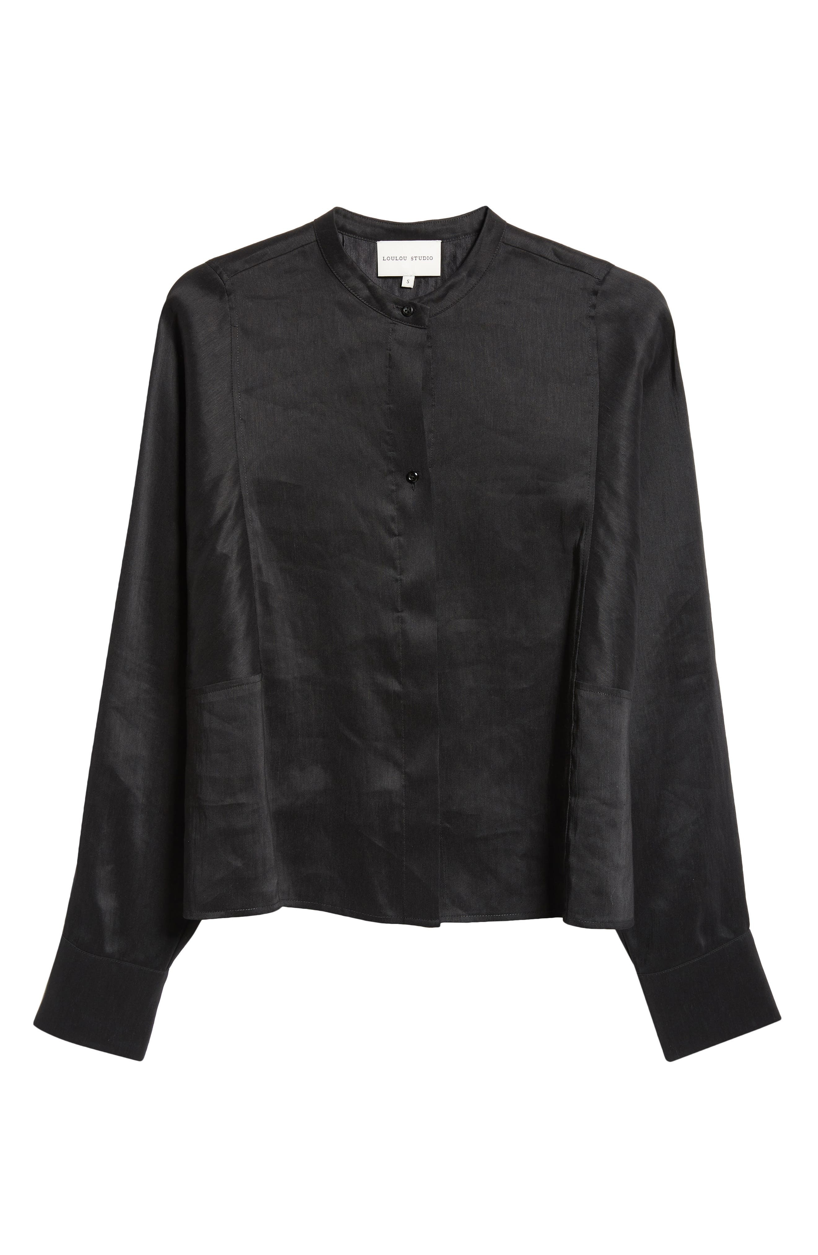 LOULOU DE SAISON Siara Oversize Linen & Silk Blouse in Black at Nordstrom - 6