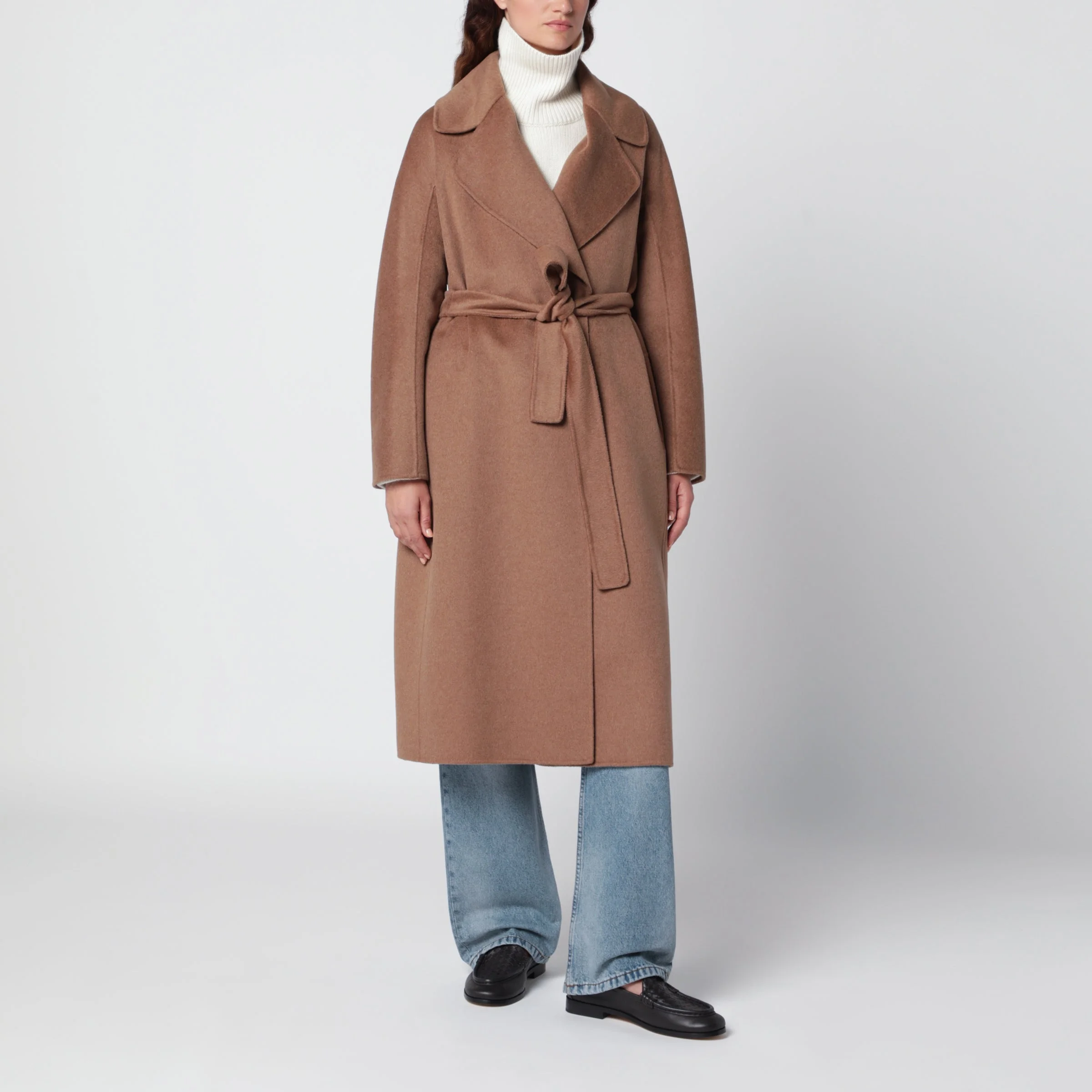 Camel-colored wool and cashmere midi coat - 1
