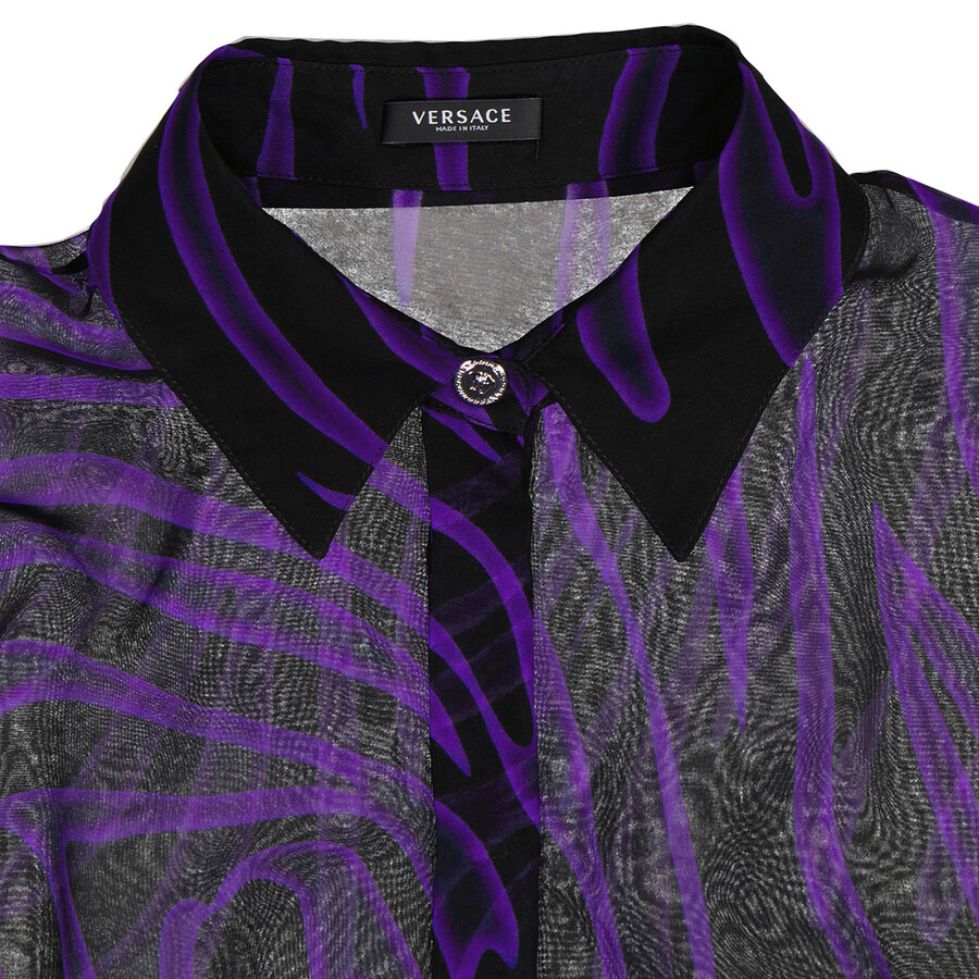 Versace Ladies Allover Long-Sleeve Sheer Silk Shirt - 7