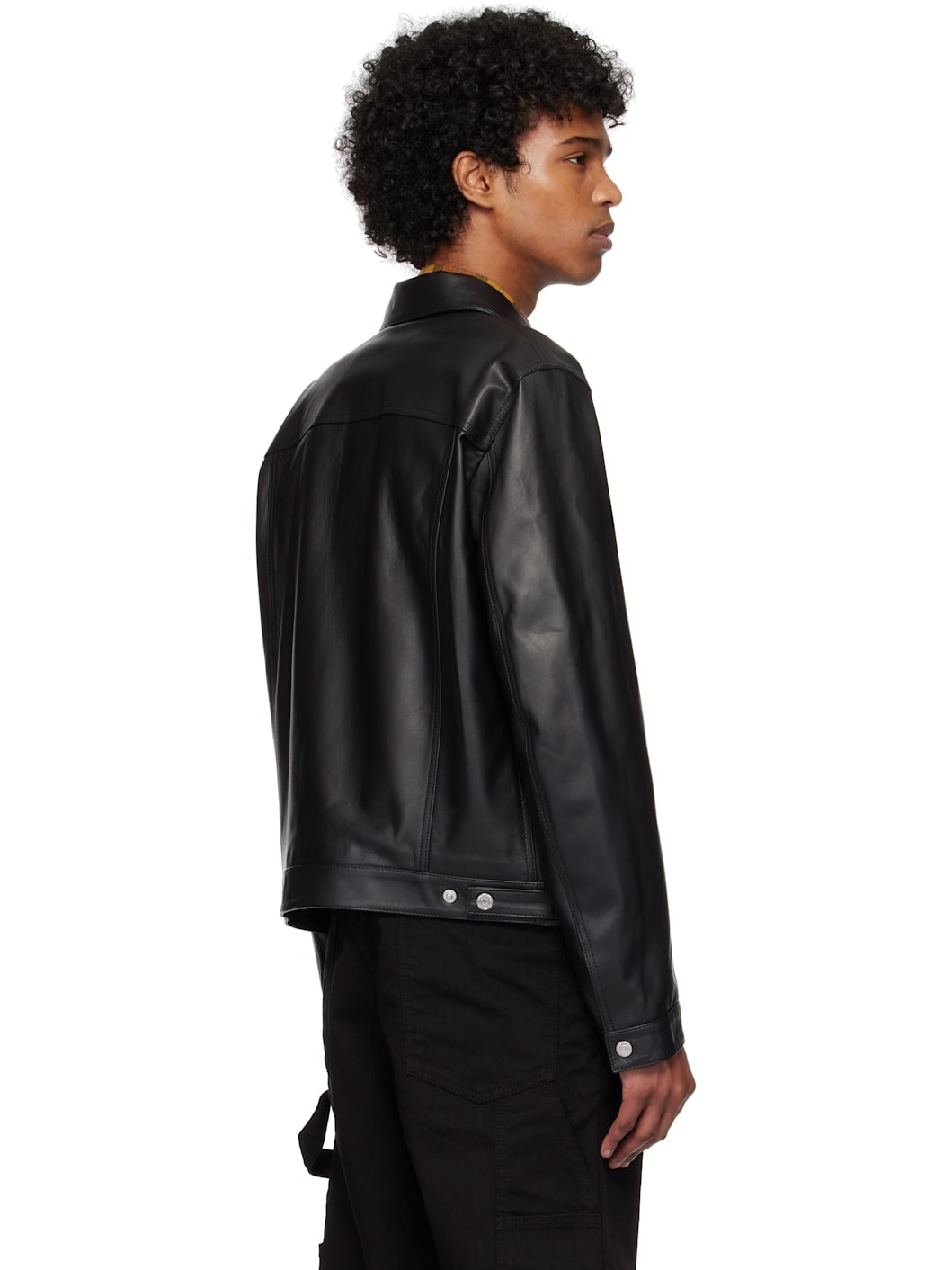 Black Boxy Jean Leather Jacket - 3