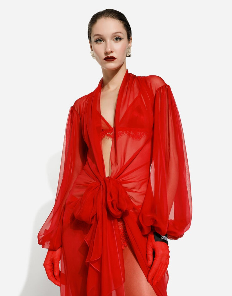 Long silk chiffon dress with bow detail 5