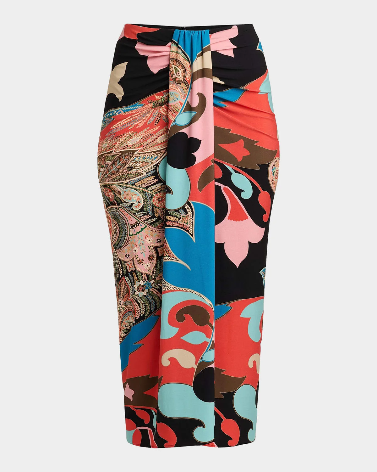 Paisley-Print Draped Jersey Midi Skirt - 1