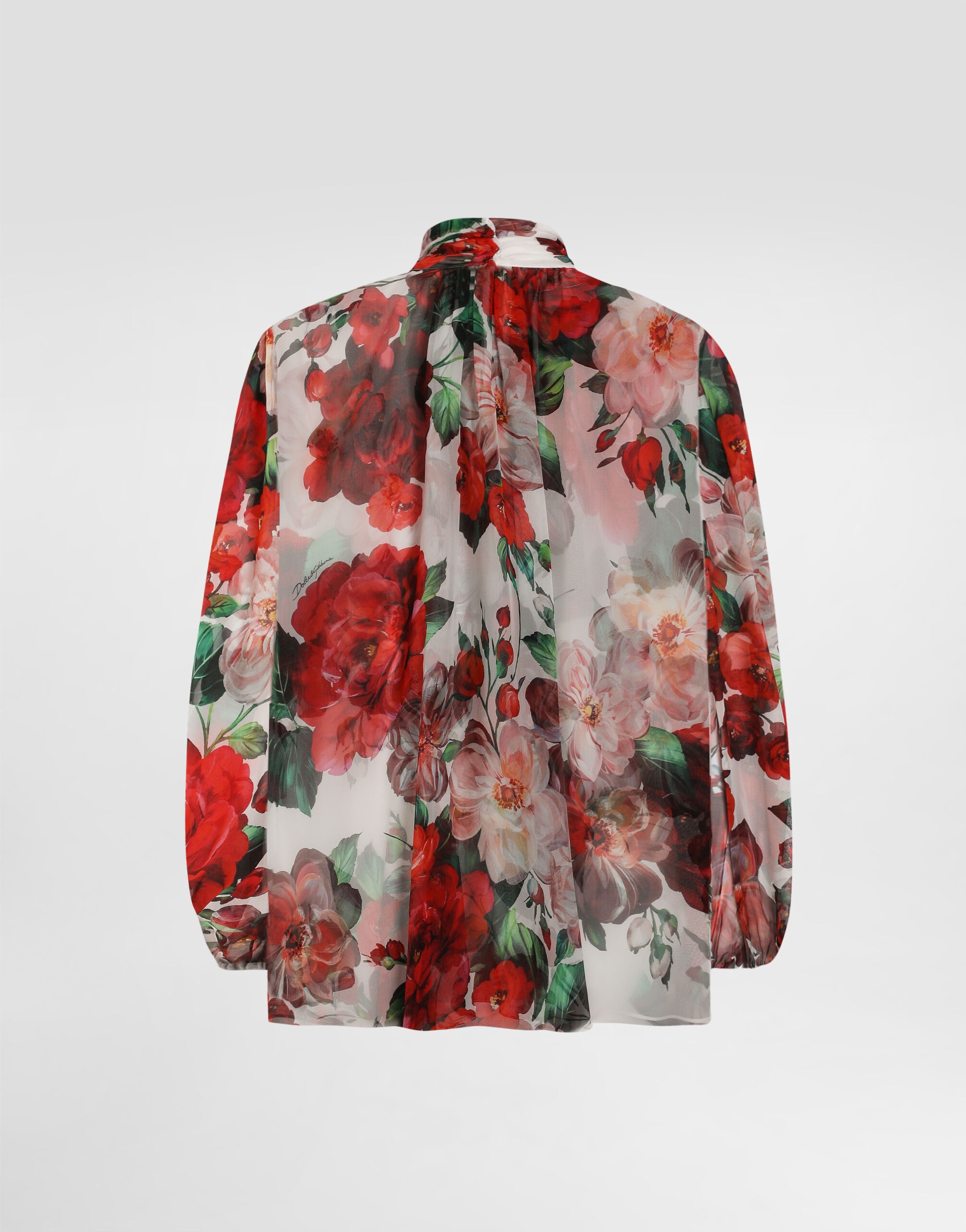 Chiffon pussy-bow blouse with rose print - 2