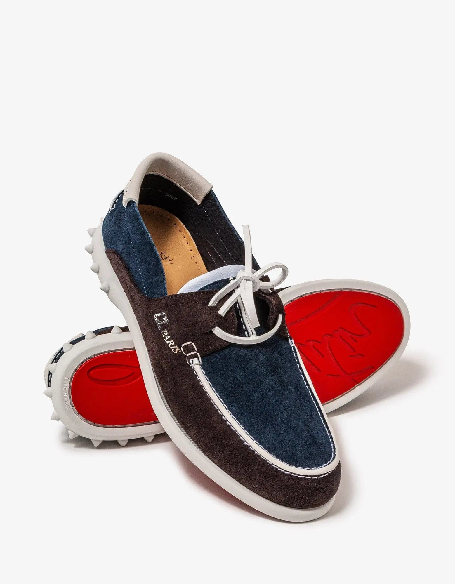 Christian Louboutin Geromoc Navy & Brown Suede Leather Loafers - 7