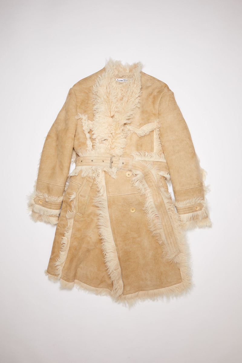 Double breasted shearling coat - Beige 5