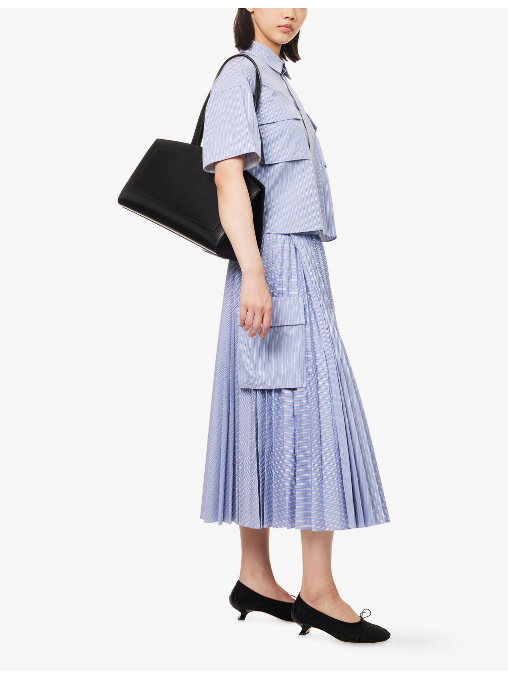 Striped Pleated Cotton-Blend Midi Skirt - 2