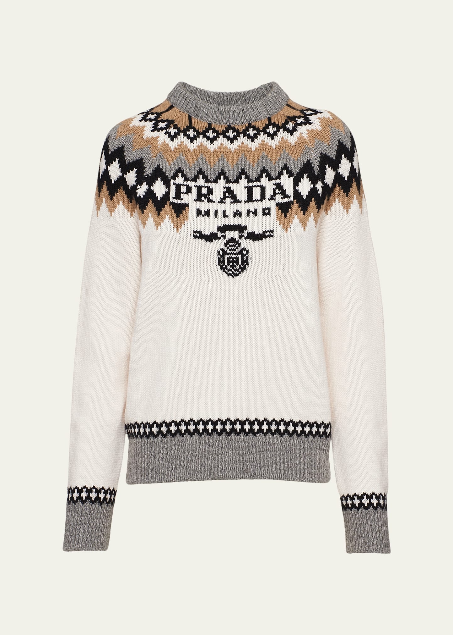 Logo Fair Isle Cashmere Crewneck Sweater - 1
